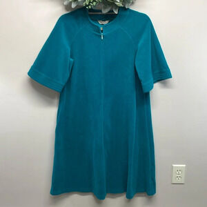 Vanity Fair Vintage Robe House Coat Zip Front Short Sleeve Knee Length P